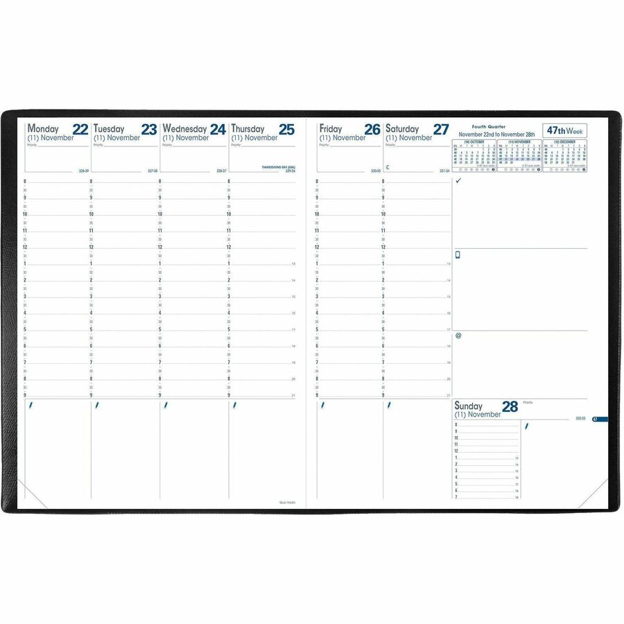Quo Vadis Trinote Weekly Planner, 8-1/2" x 7-1/4" , English, Freeport Black - 48102E02-QC