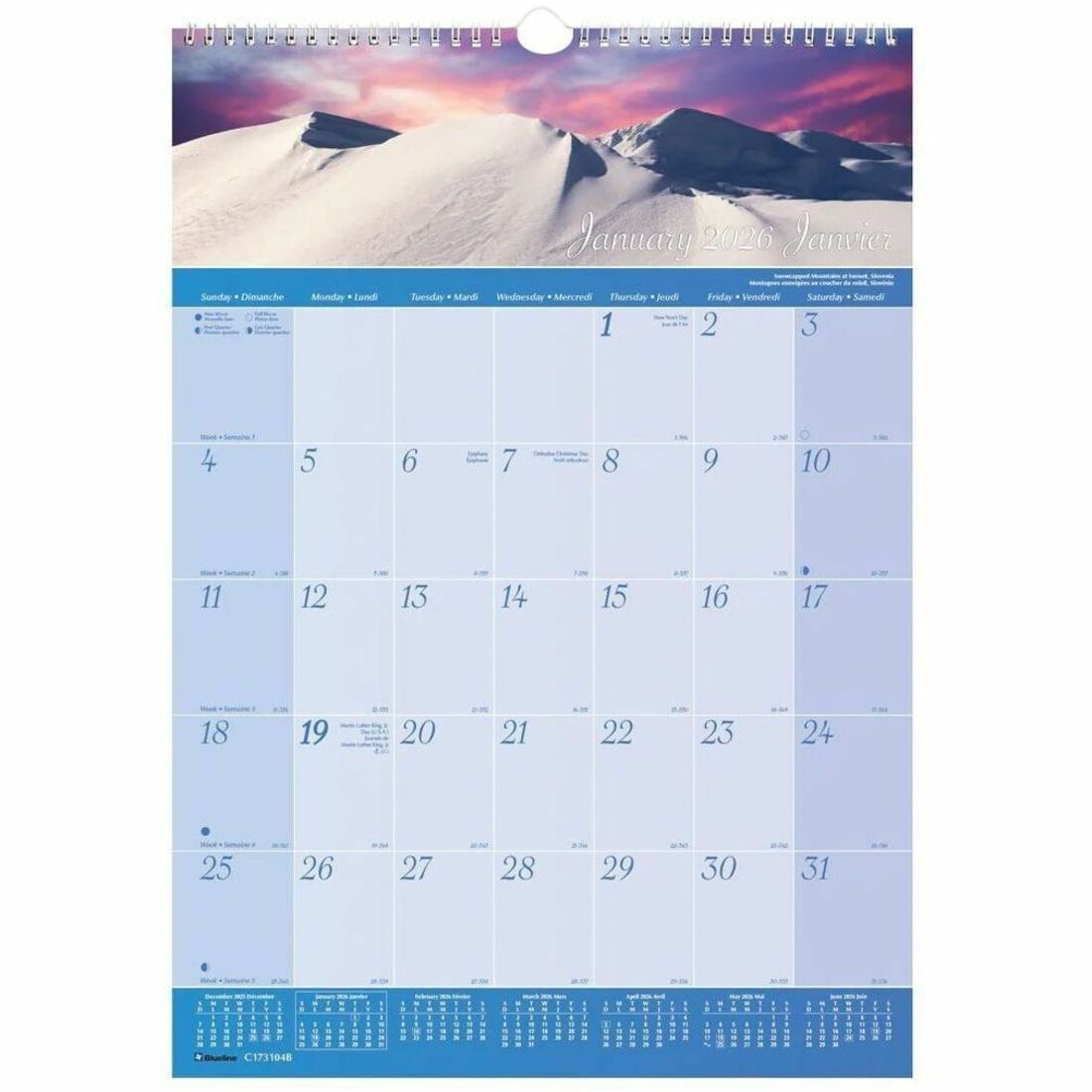 Blueline World Panoramas Monthly Wall Calendar, 12" x 17" , Bilingual