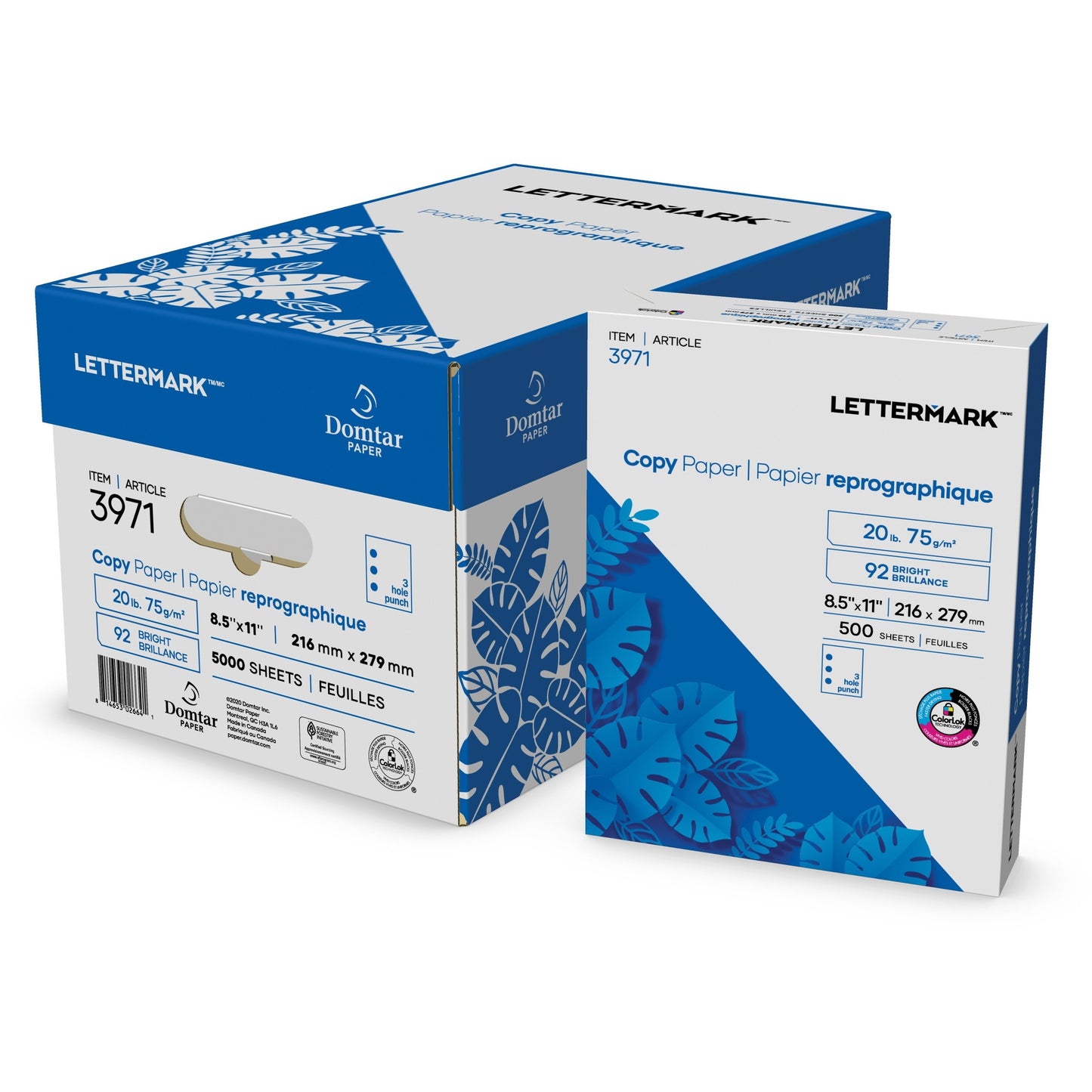 Domtar Copy Paper 92B 20lb 8-1/2" x 11" 3-Hole 500/pkg
