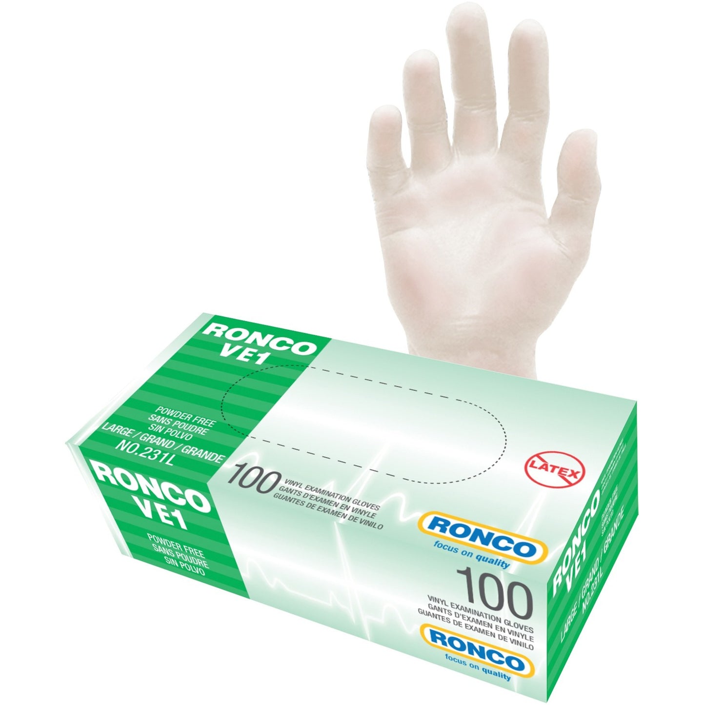 RONCO VE1 Vinyl Examination Glove (3 mil)