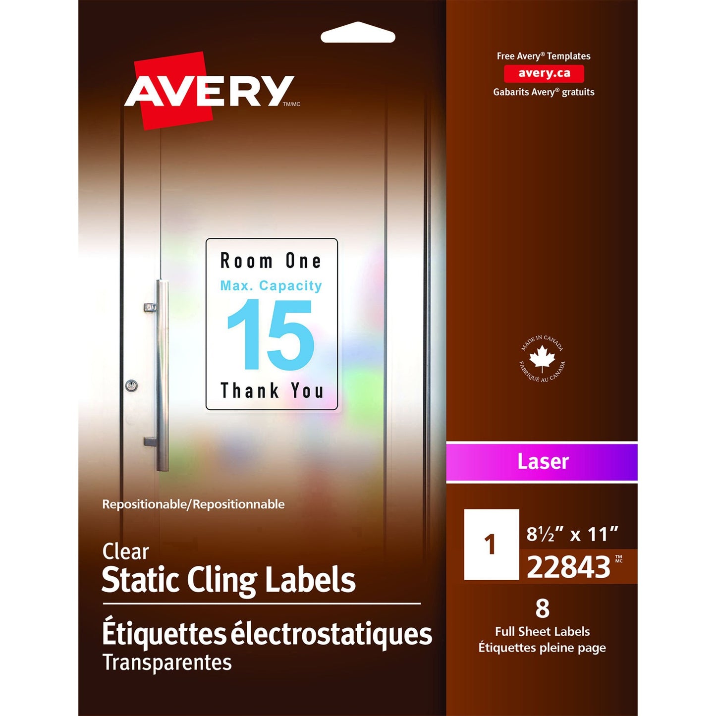 Avery® Clear Static Cling Labels 8-1/2" X 11" , Repositionable, for Laser Printers
