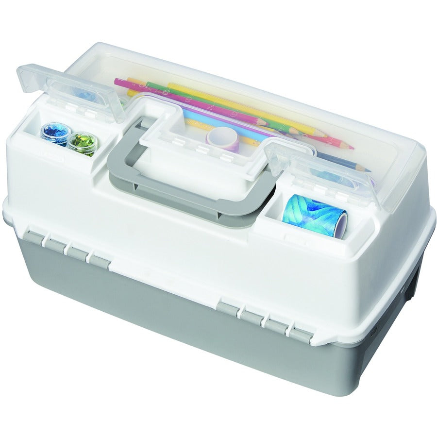Deflecto Three-Tray Storage Box 9" x 16-1/64" x 8-2/5" Grey and White - 29505