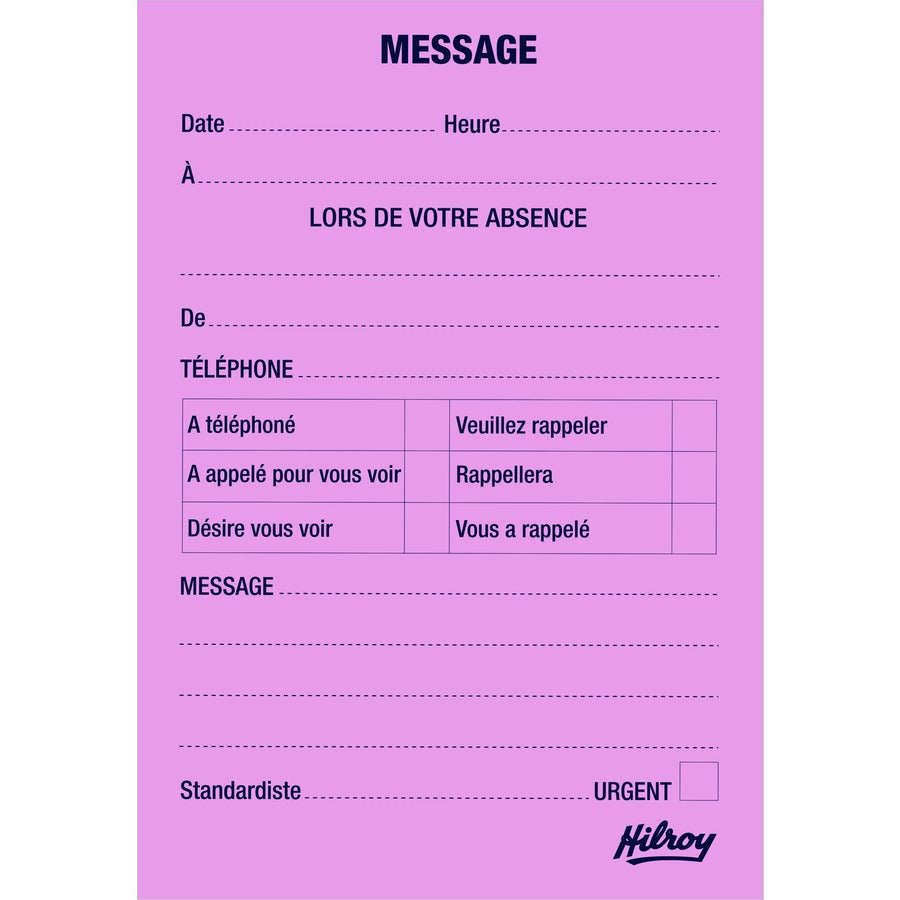 Hilroy Telephone Message Pad 3-1/2" x 5" 50 Sheets per pad French 10/pkg - 46574