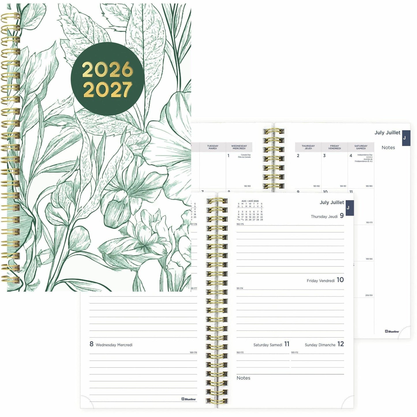 Blueline 2026-2027 Botanical 13-Month Weekly/Monthly Academic Planner - July to July - 8" x 5" - Blue - Bilingual