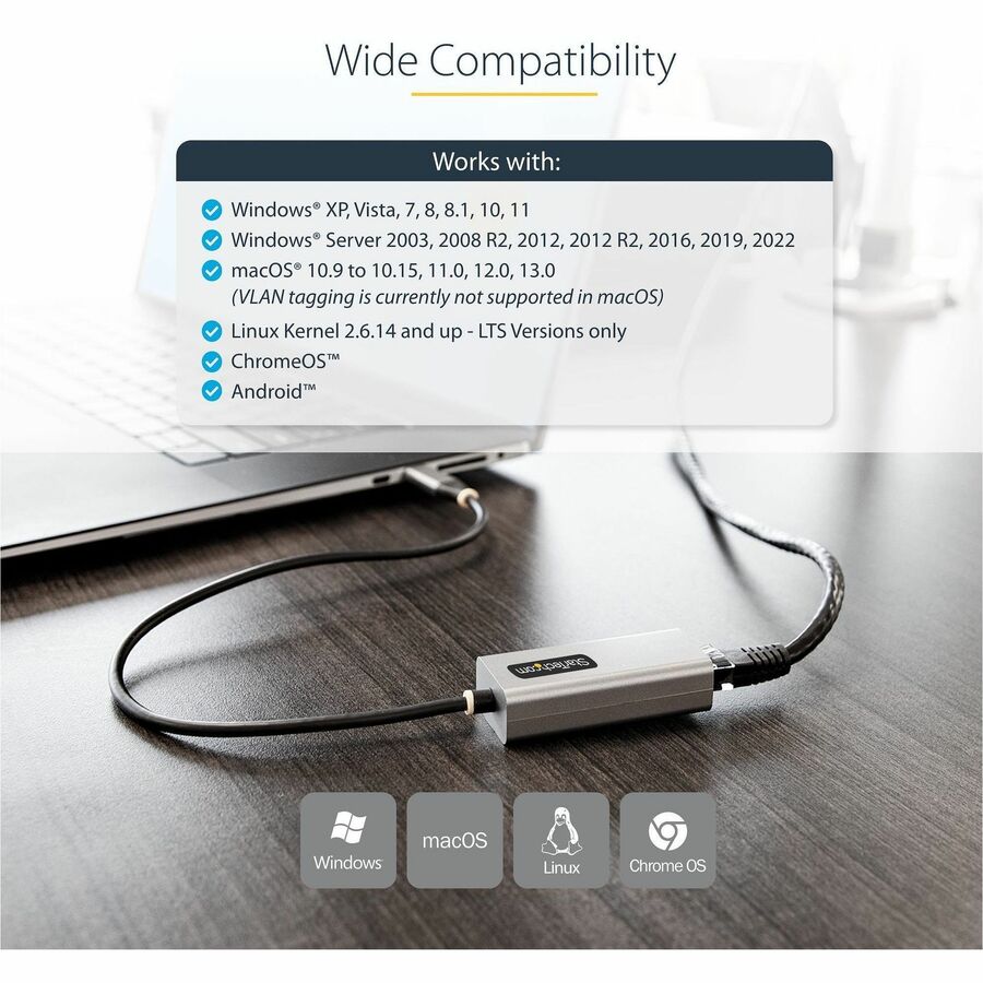 StarTech.com USB-C to Ethernet Adapter, 10/100/1000 Mbps, Gigabit Network Adapter, ASIX AX88179A, 1ft/30cm Cable, Windows/macOS/Linux - US1GC30B2