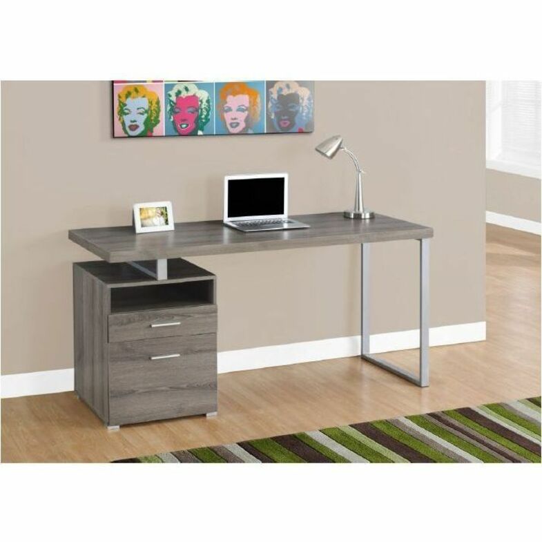 Monarch Specialties Computer Desk - 60"L / Dark Taupe / Silver Metal - I 7145
