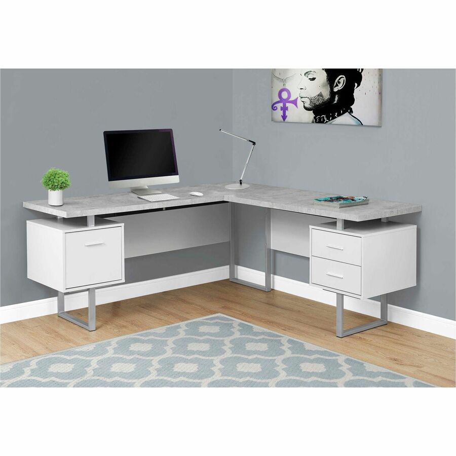 Monarch Specialties Computer Desk - 70"L White / Cement-Look Left/Right Face - I7307