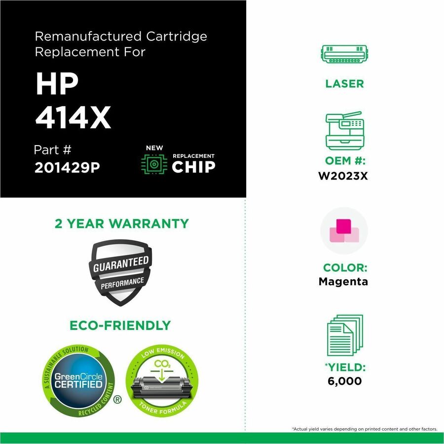 CIG Remanufactured High Yield Laser Toner Cartridge - Box 414X (HP W9093MC, W2023X) - Magenta - 1 Each - 201429P