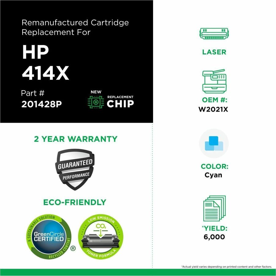 CIG Remanufactured High Yield Laser Toner Cartridge - Box 414X (HP W9091MC, W2021X) - Cyan - 1 Each - 201428P