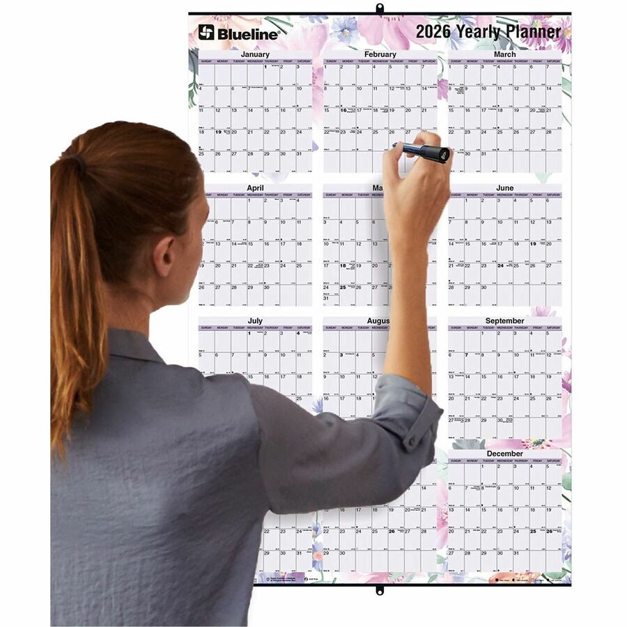 Blueline Passion Yearly Laminated Wall Calendar, 24" x 36" , English - C171920
