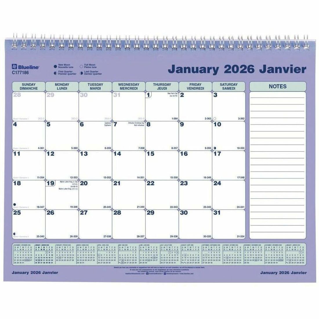 Blueline Monthly Calendar, 11" x 8-1/2" , Bilingual