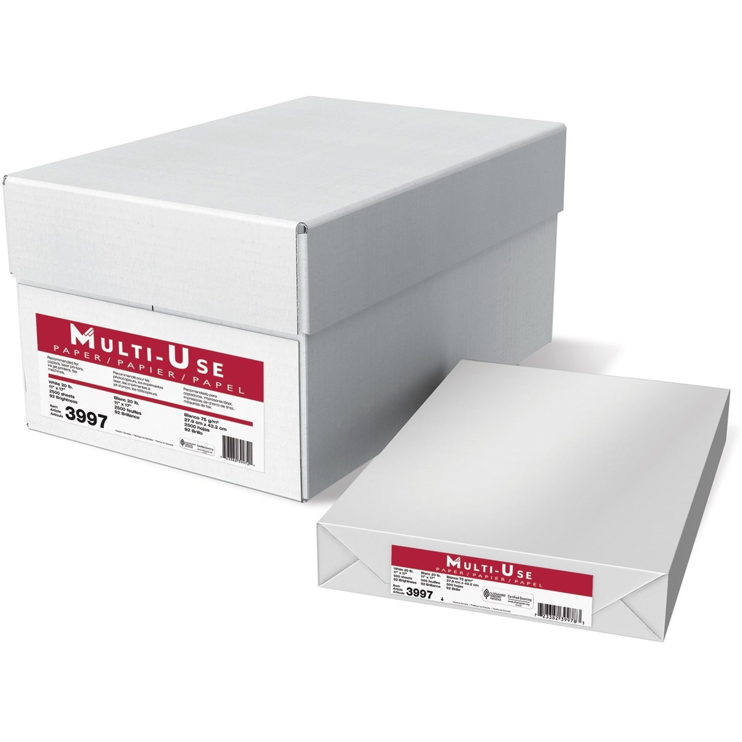 Domtar Multi-Use Paper 92B 20lb 11" x 17" 500 Sheets per Package 5 Packages/ctn