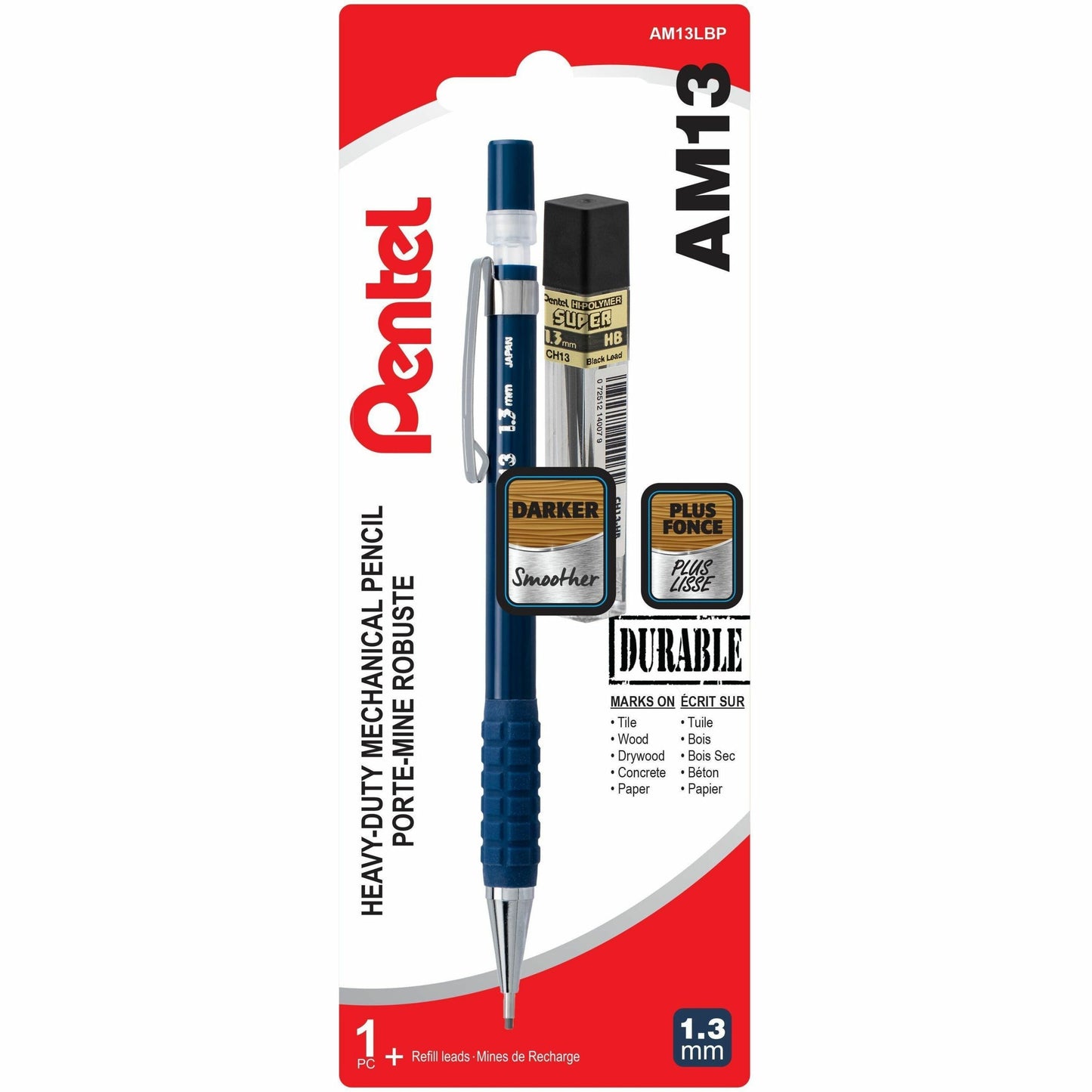 Pentel AM13 1.3mm Heavy Duty Mechanical Pencil and CH13-HB Lead