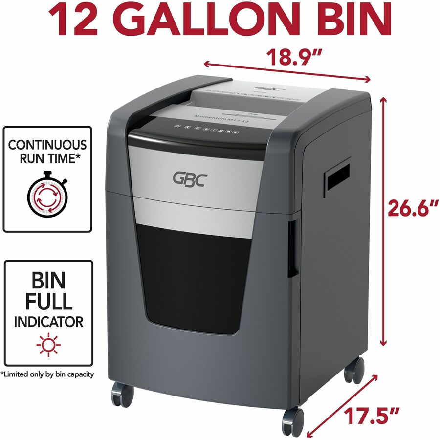 GBC Momentum Paper Shredder, M12-12, Micro-Cut, Anti-Jam, 12 Sheets - WSM177003