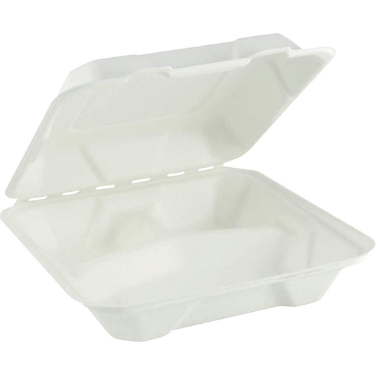 Eco Guardian 8" x 8" x 2.5" 3-Compartment Fibre Hinged Lid Containers