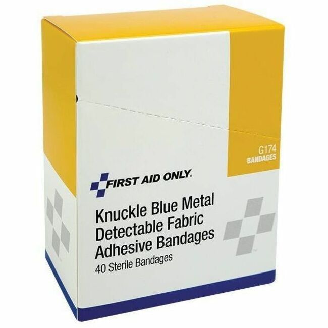 First Aid Central Adhesive Blue Metal Detectable Fabric Knuckle Bandages, 40/Box