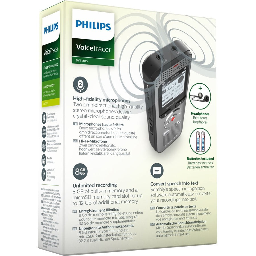 Philips VoiceTracer DVT2015 8GB Voice Recorder with Sembly Cloud Speech-to-Text Software - DVT2015