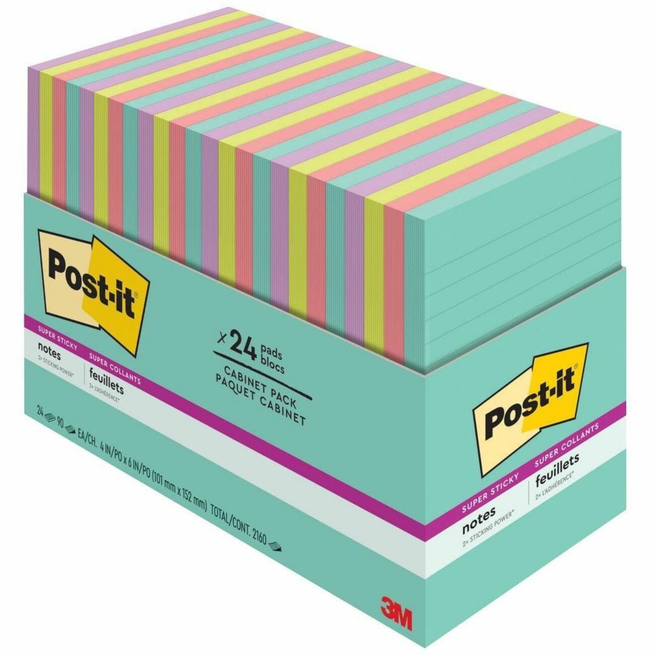 Post-it® Super Sticky Notes, Supernova Neons Collection, 4 in. x 6 in., 24 Pads/Pack