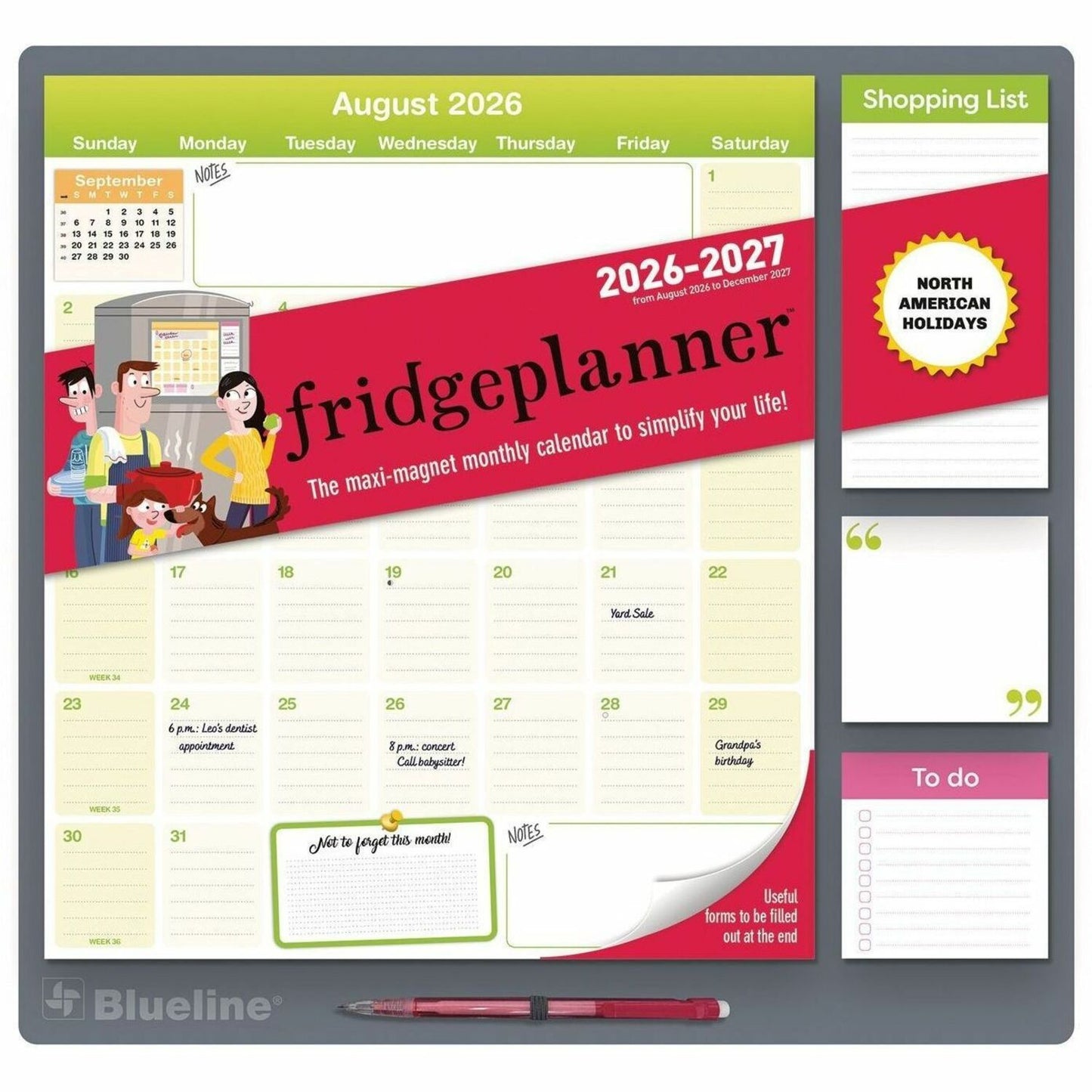 Blueline Fridgeplanner Maxi Magnet Calendar, 14" x 13-1/2" , English
