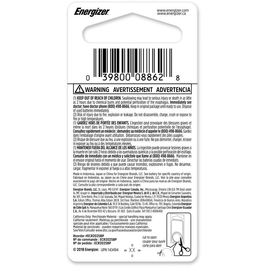Energizer 2025 Lithium Coin Battery - ECR-2025BP