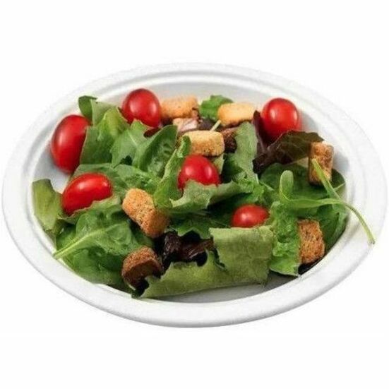 Globe Compostable Plates - 9" (228.60 mm) Diameter - Sugarcane Fiber Body - 500 Count (10 Packs of 50) - 6022