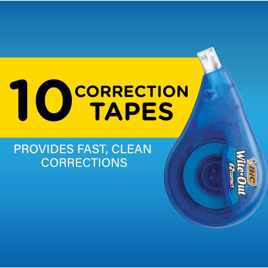BIC Wite-Out Brand EZ Correct Correction Tape, 11.9 Metres, 10-Count Box of white Correction Tape, Fast, Clean and Easy to Use Tear-Resistant Tape Office or School Supplies - WOTAP10WHI-CA