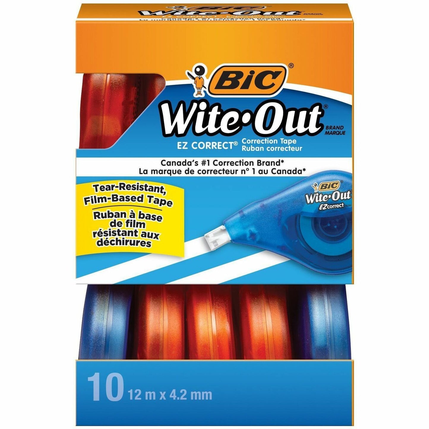 BIC Wite-Out Brand EZ Correct Correction Tape, 11.9 Metres, 10-Count Box of white Correction Tape, Fast, Clean and Easy to Use Tear-Resistant Tape Office or School Supplies