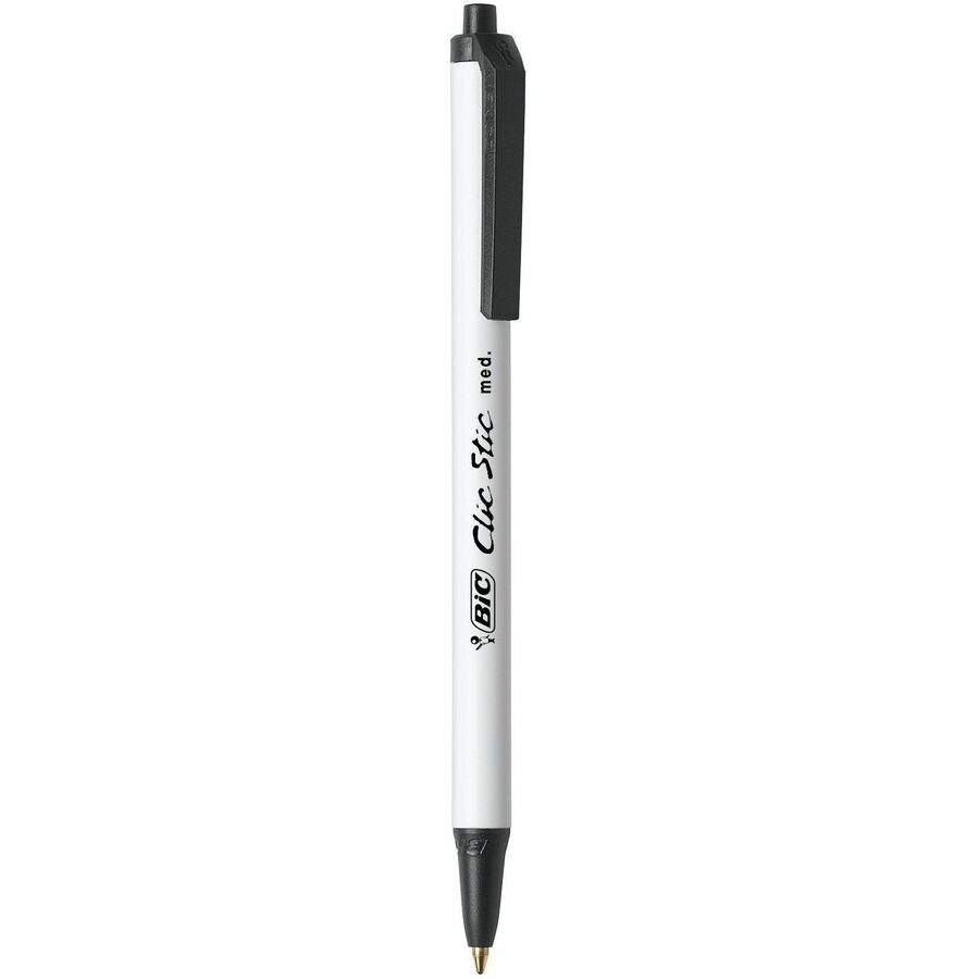 BIC Clic Stic Black Retractable Ballpoint Pens, Medium Point (1.0 mm), 12-Count Pack, Round Barrel Design for Comfortable Writing - CSM11 BLK-CA