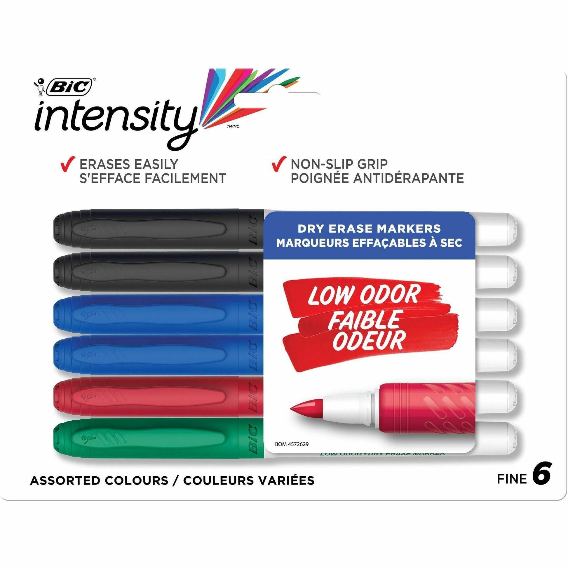 BIC Intensity Low odour Dry Erase Markers, Fine Tip, Assorted Colours, 6-Count Pack of Erasable Markers With Low-odour Ink for a Pleasant Writing Experience
