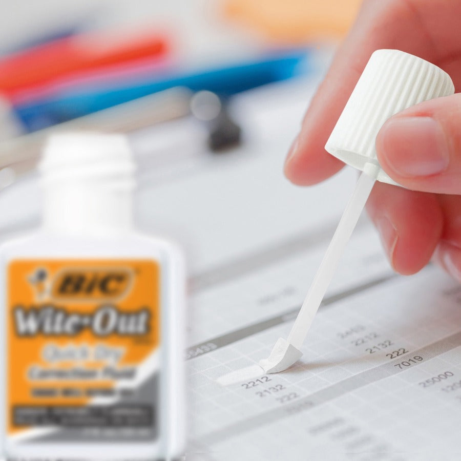 BIC Quick Dry Correction Fluid, White, 12 Box - WOFQD12-WHI-CA