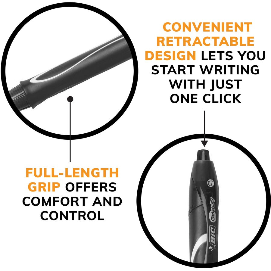 BIC Gel-ocity Quick Dry Black Gel Pens, Medium Point (0.7 mm), 2-Count Pack, Retractable Gel Pens With Comfortable Full Grip - RGLCGP21-BLK-CA