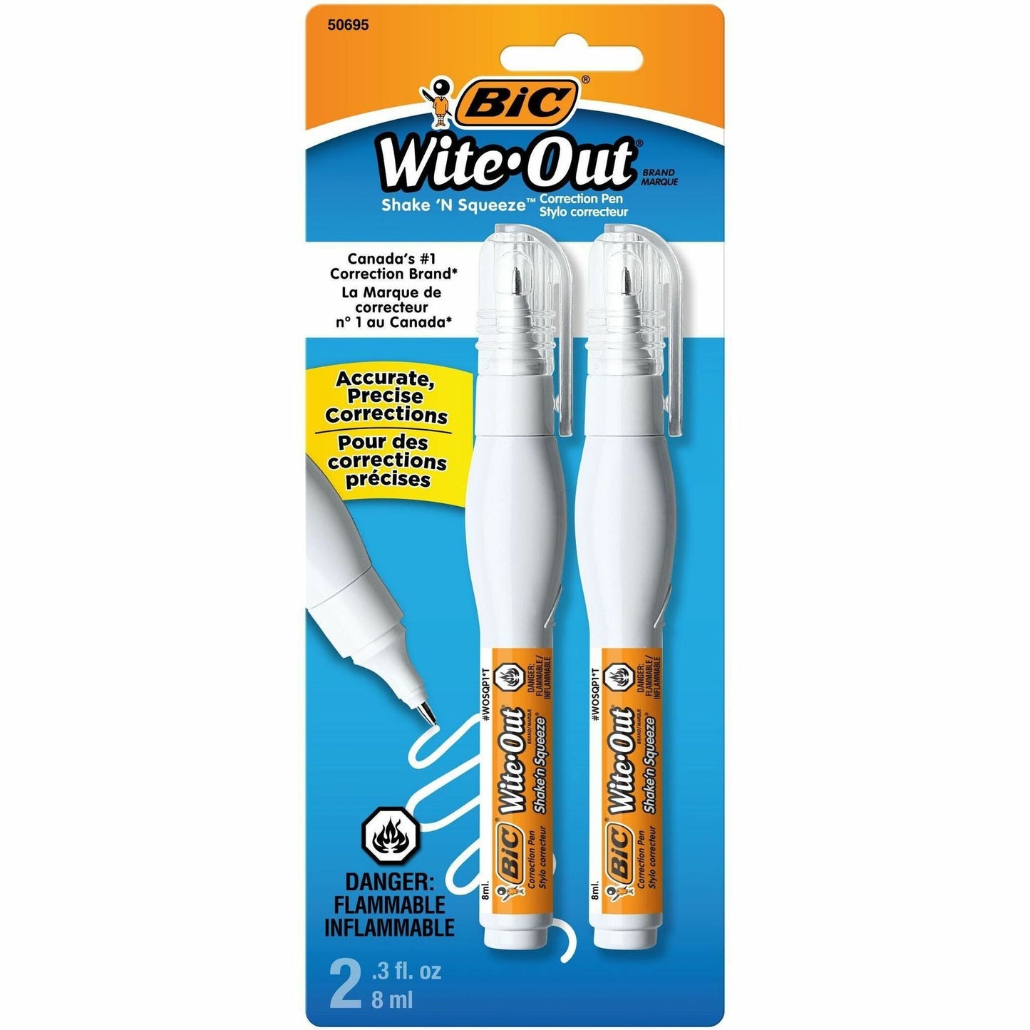 BIC Wite-Out Brand Shake 'n Squeeze Correction Pen, 8 ML Correction Fluid, 2-Count Pack of white Correction Pens, Fast, Clean and Easy to Use Pen Office or School Supplies