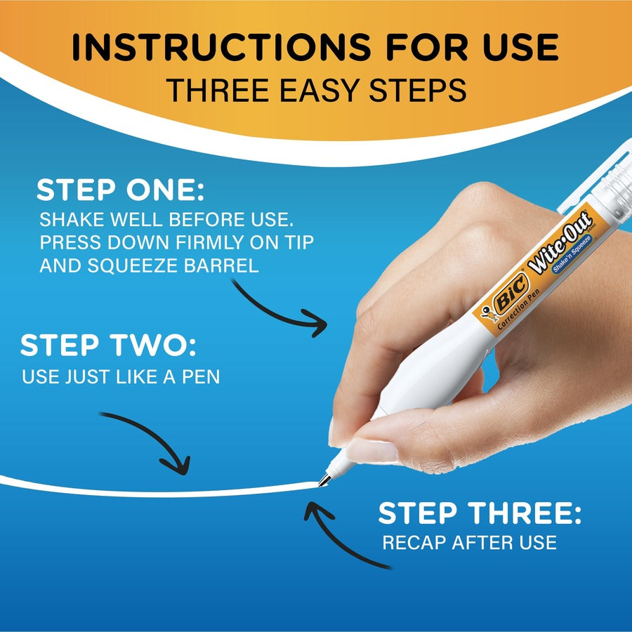 BIC Wite-Out Brand Shake 'n Squeeze Correction Pen, 8 ML Correction Fluid, 2-Count Pack of white Correction Pens, Fast, Clean and Easy to Use Pen Office or School Supplies - WOSQPP21-WHI-CA