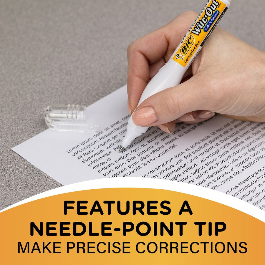 BIC Wite-Out Brand Shake 'n Squeeze Correction Pen, 8 ML Correction Fluid, 2-Count Pack of white Correction Pens, Fast, Clean and Easy to Use Pen Office or School Supplies - WOSQPP21-WHI-CA