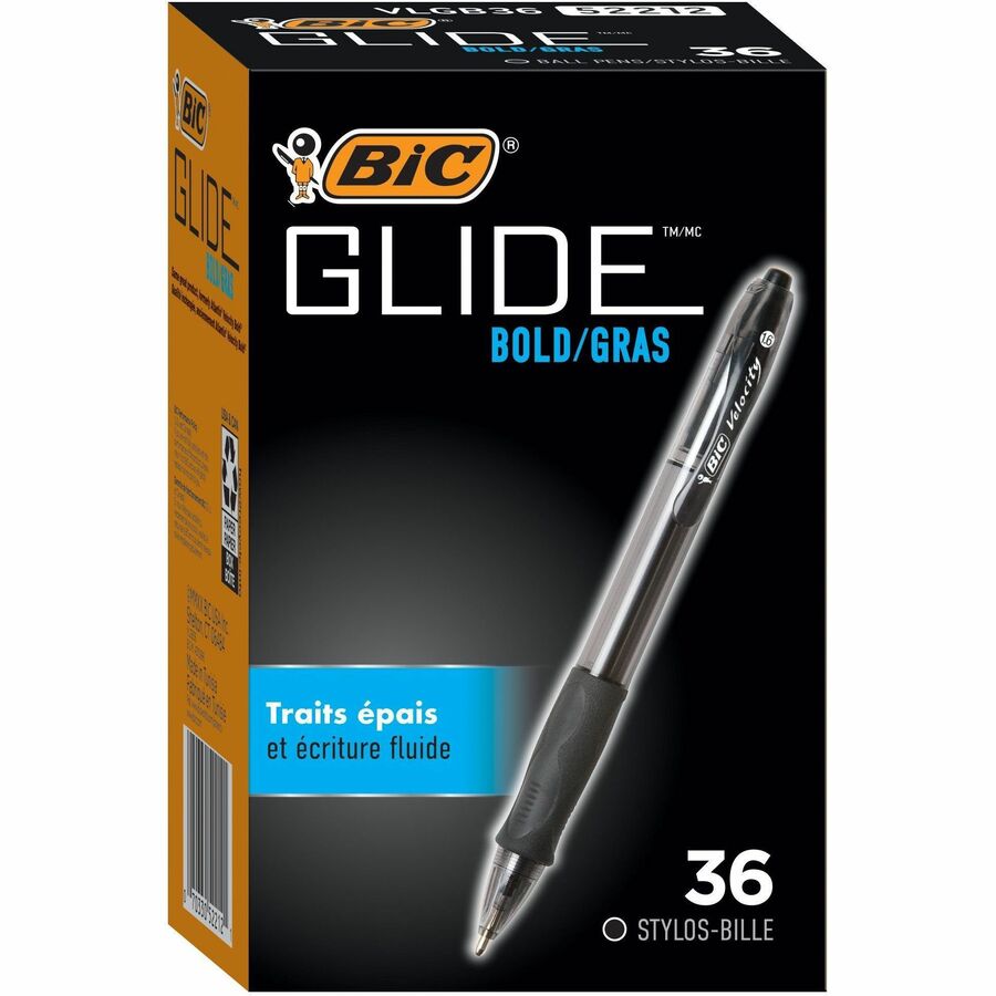 BIC Glide Bold Retractable Ballpoint Pens, Bold Point (1.6 mm), Black Ink Pens, 36-Count Pack, Pens for School and Office Supplies - VLGB361-BLK-CA