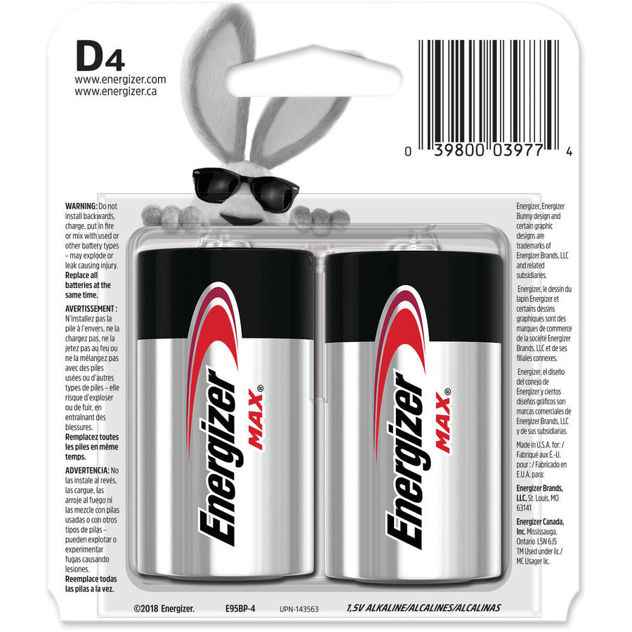 Energizer Max Alkaline D Batteries - E95BP-4