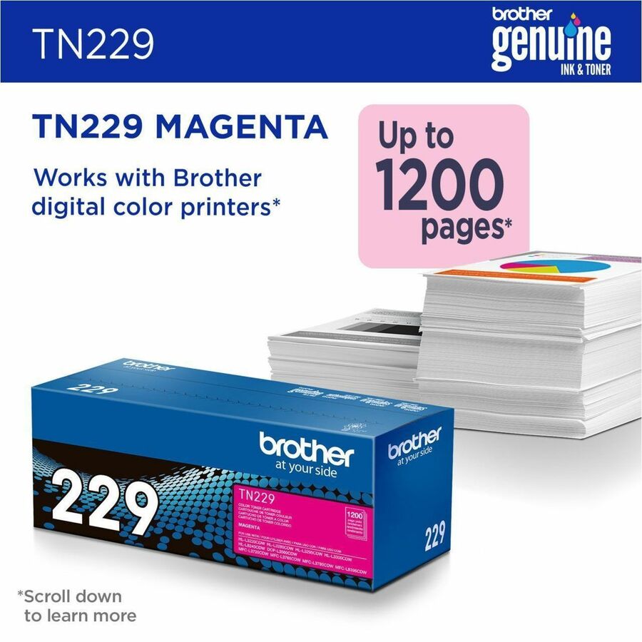 Brother Original Standard Yield Laser Toner Cartridge - Magenta - 1 Each - TN229M