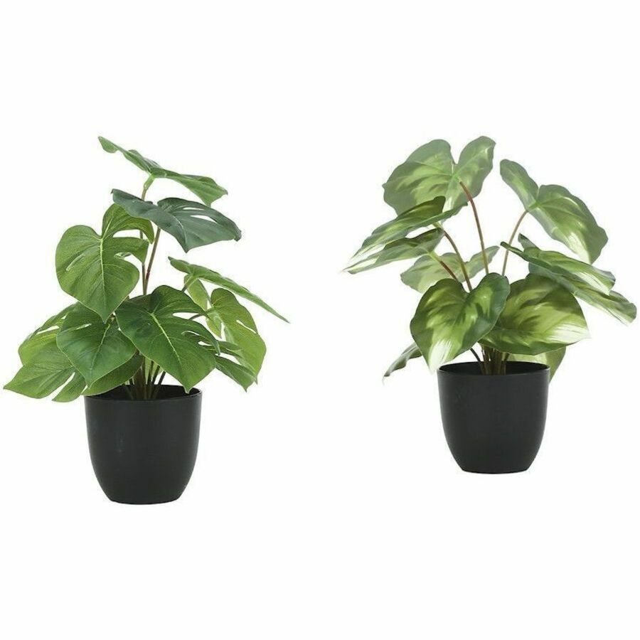 Monarch Specialties Artificial Plant - 2pcs / 13"H Monstera/Calathea/ 4" Pot - I9584