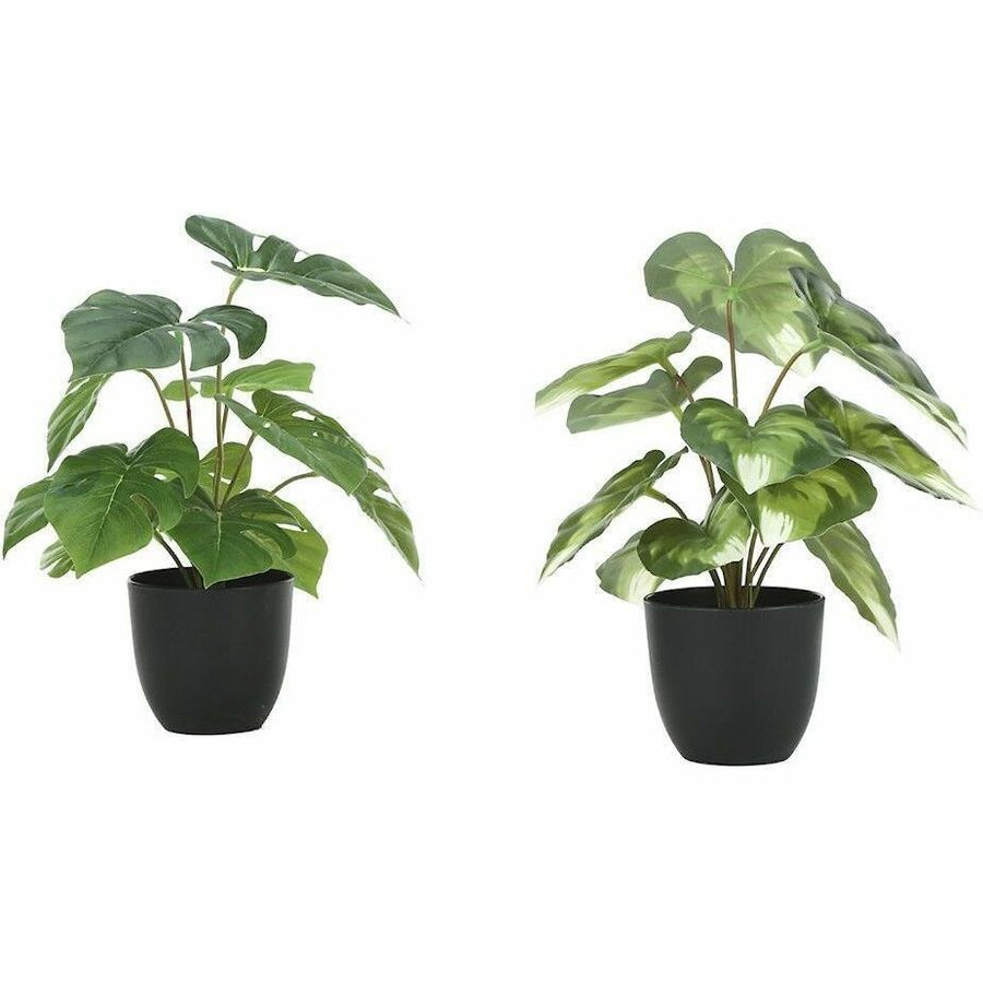 Monarch Specialties Artificial Plant - 2pcs / 13"H Monstera/Calathea/ 4" Pot - I9584