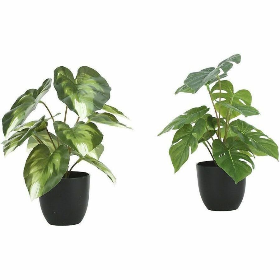 Monarch Specialties Artificial Plant - 2pcs / 13"H Monstera/Calathea/ 4" Pot - I9584