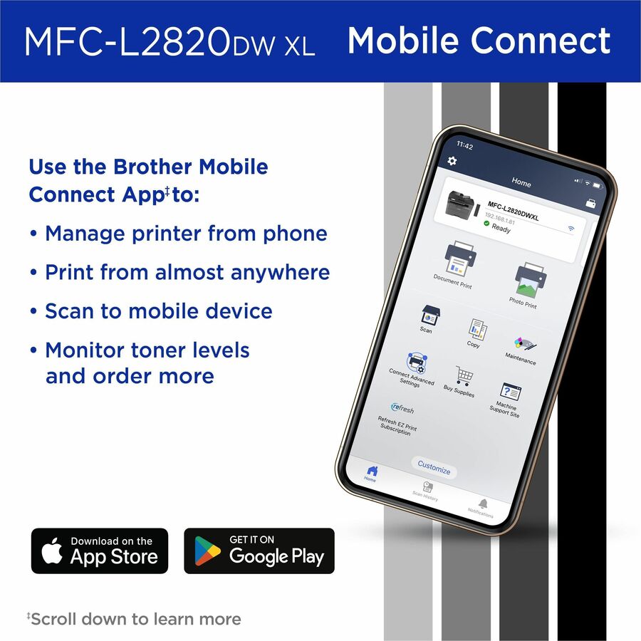 Brother MFC-L2820DWXL Wireless Laser Multifunction Printer - Monochrome - Gray - MFCL2820DWXL