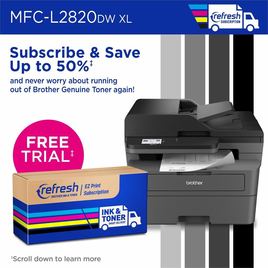 Brother MFC-L2820DWXL Wireless Laser Multifunction Printer - Monochrome - Gray - MFCL2820DWXL