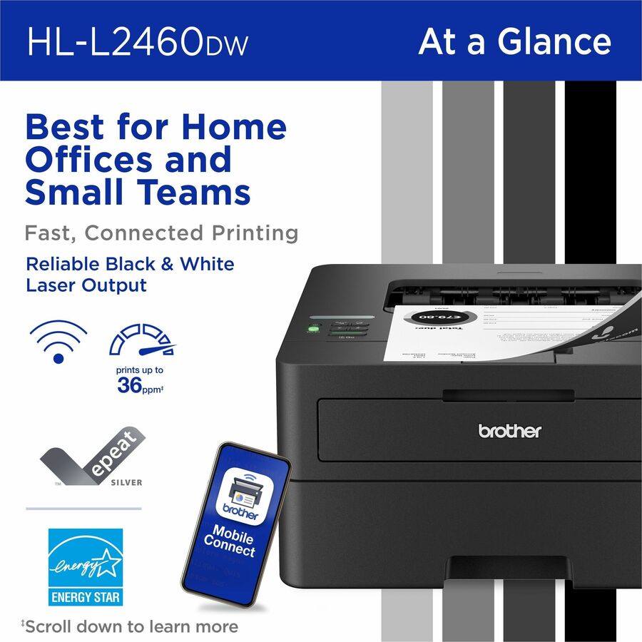 Brother HL-L2460DW Desktop Wired Laser Printer - Monochrome - HLL2460DW