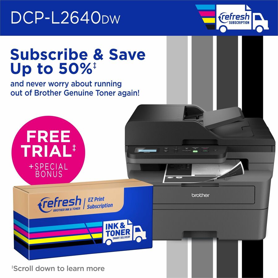 Brother DCP-L2640DW Wireless Laser Multifunction Printer - Monochrome - Gray - DCPL2640DW