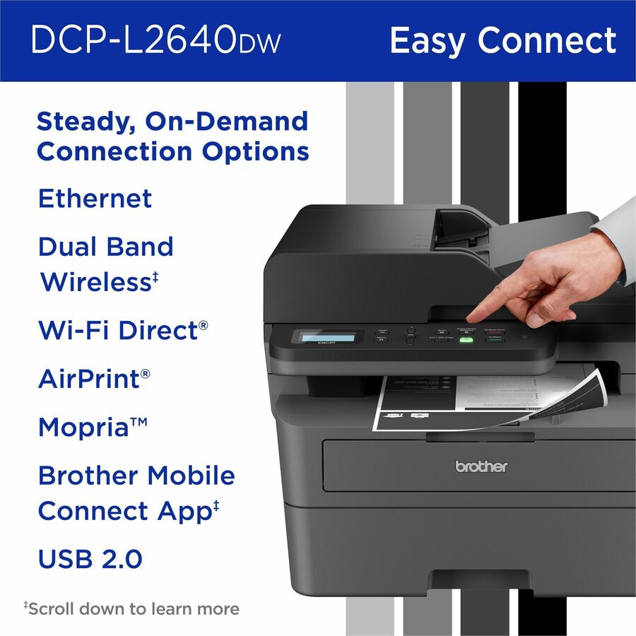 Brother DCP-L2640DW Wireless Laser Multifunction Printer - Monochrome - Gray - DCPL2640DW