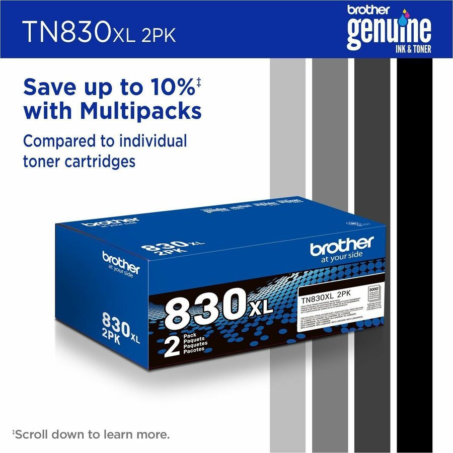 Brother Original High Yield Laser Toner Cartridge - Twin-pack - Black - 2 / Pack - TN830XL2PK