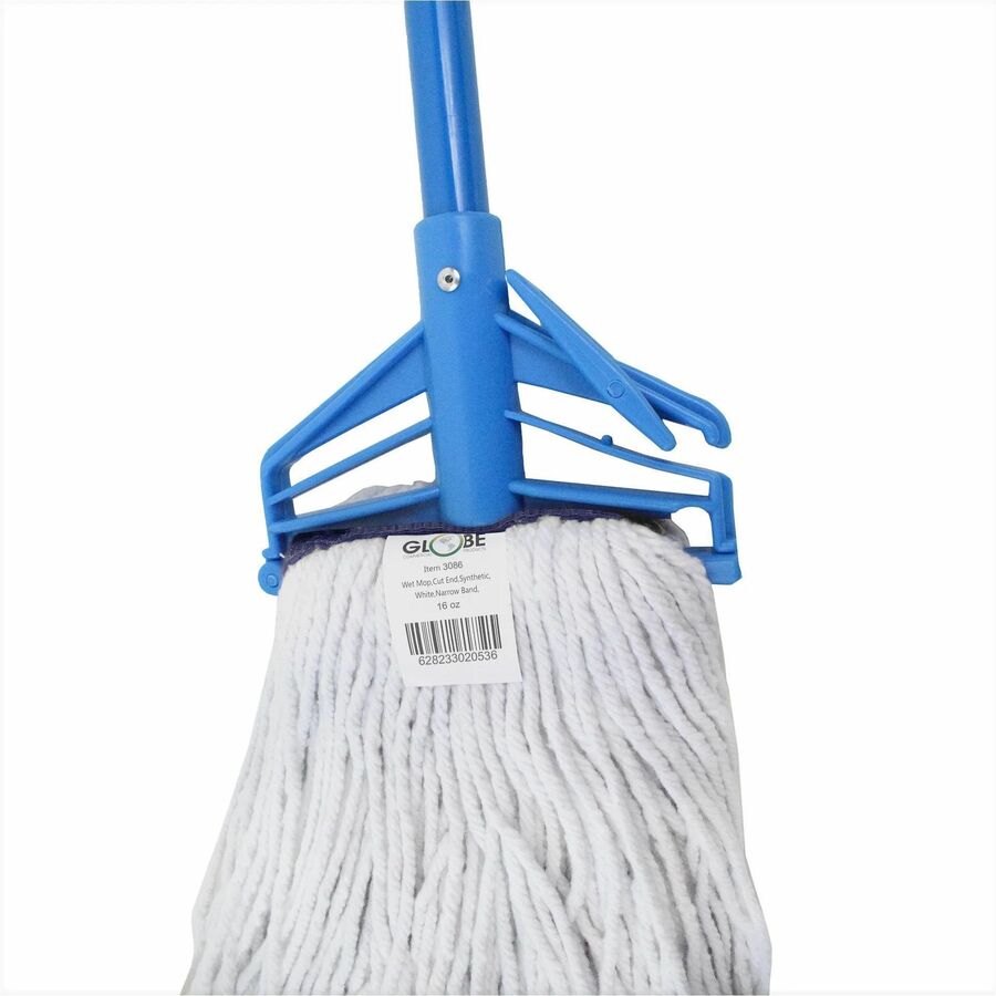 Globe Syn-Pro Synthetic Narrow Band Wet White Cut End Mop - 16 Oz / White - 3086