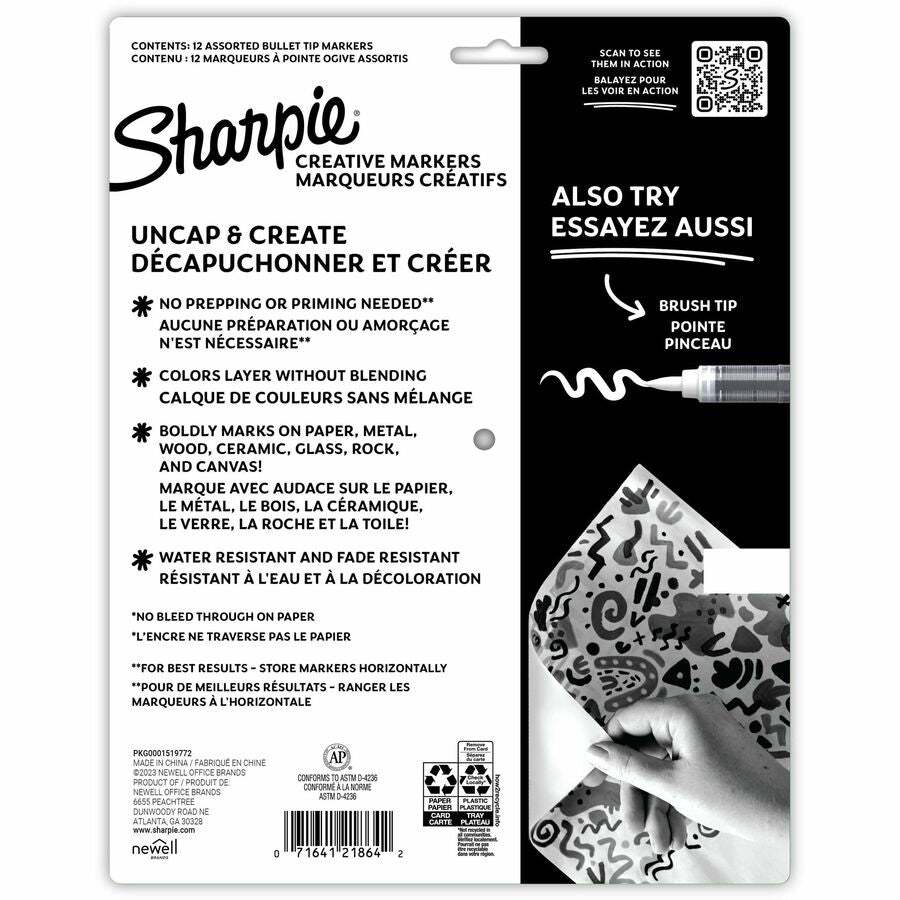 Sharpie Creative Markers, Water-Based Acrylic Markers, Bullet Tip - 2196905