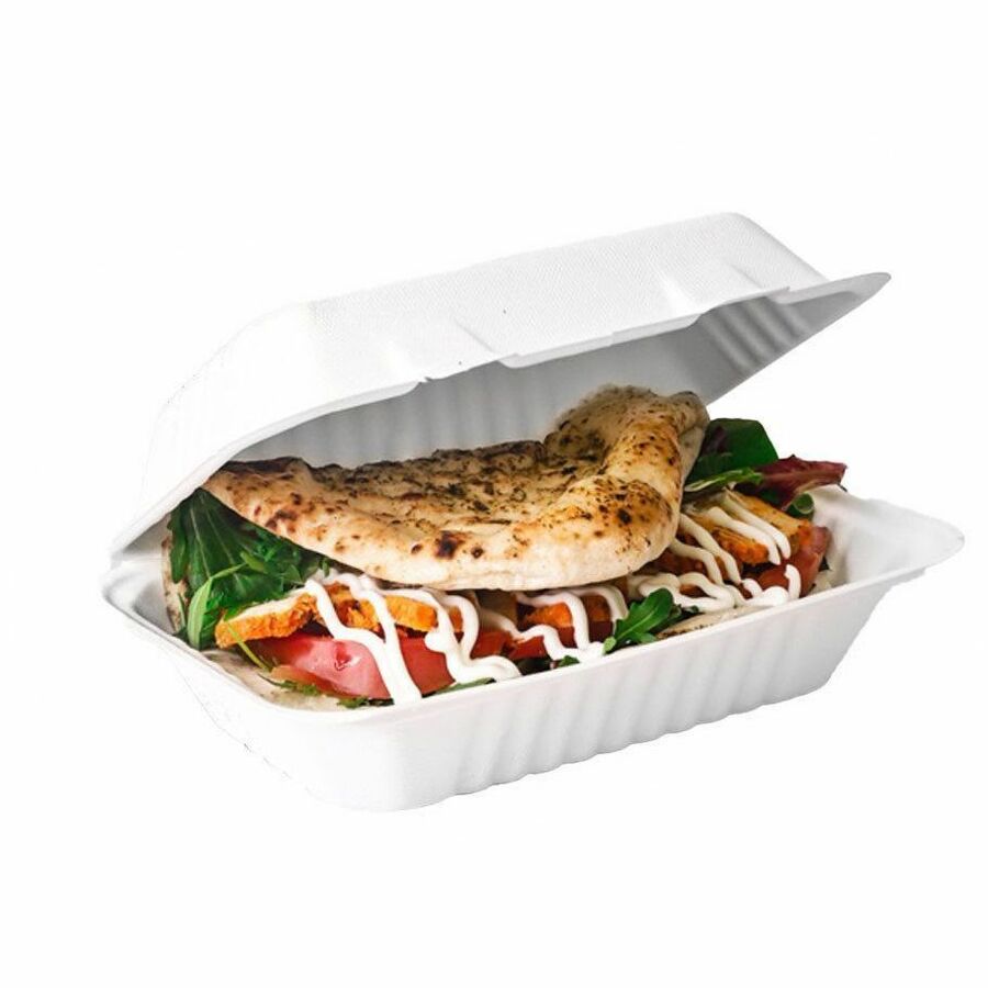 Globe 9" x 6" Storage Ware - Microwave Safe - Oven Safe - White - Bagasse, Sugarcane Fiber Body - Rectangle - 200/Case - 6013