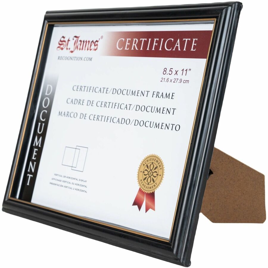 St. James® Certificate/Document/Diploma Frame, 8.5x11" , Black with Gold Trim, 83916 - 83916
